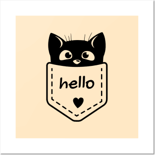 Sweet cute kitten in the pocket saying HELLO / perfect gift for every kid Posters and Art